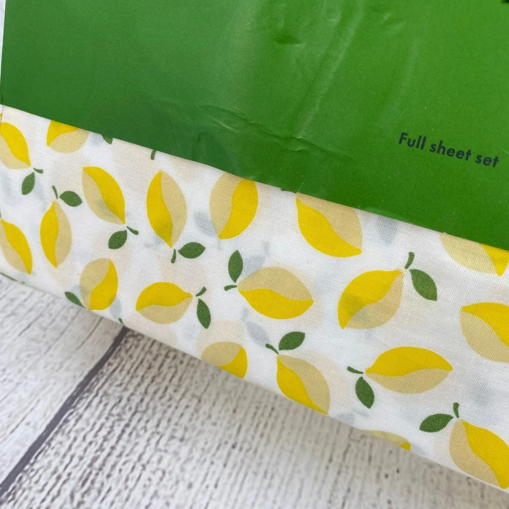 Kate Spade Lemon Print Full Sheet Set White Yellow Cotton Percale Crisp Bright
